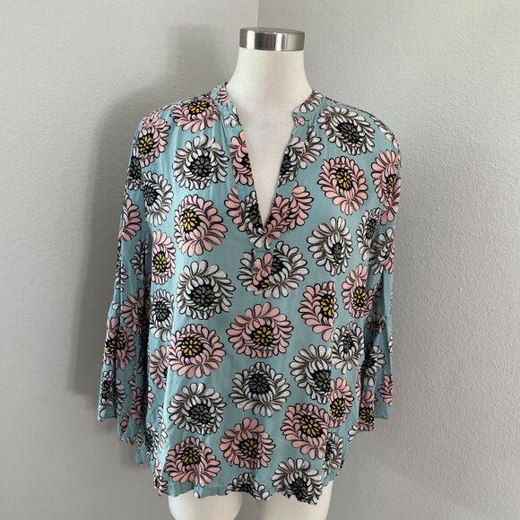 Loft Outlet Womens XL Floral V Neck Blouse Blue Multicolor Shirt Top - Picture 1 of 10